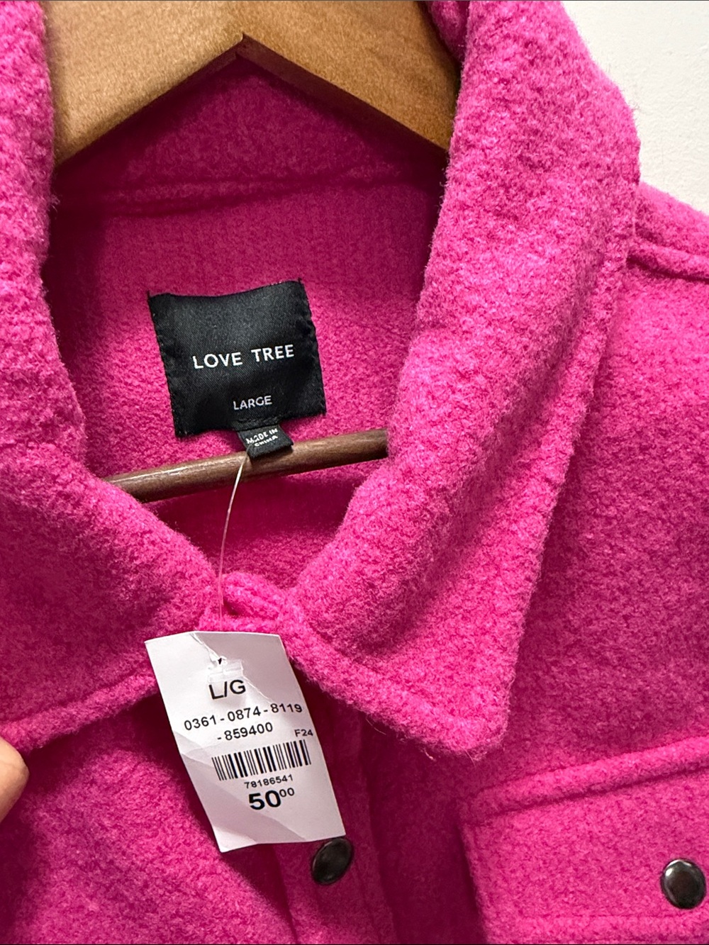 Brand New Love Tree Hot Pink Fleece Utility Shacket Size L/ 22x23 - Picture 2 of 7